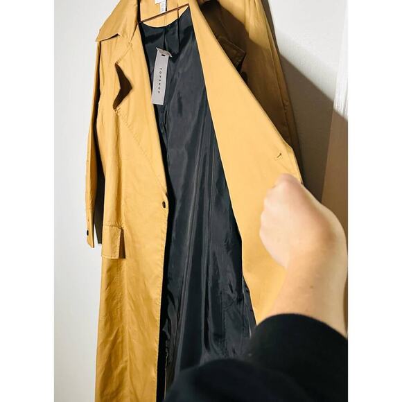 NWT Top Shop Tan Black Button Front Pockets Long Trench Coat Lightweight Size 2 - Picture 5 of 14